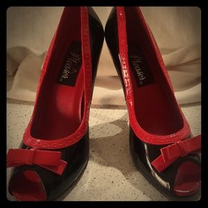Retro Red and Black Peep Toe Heels